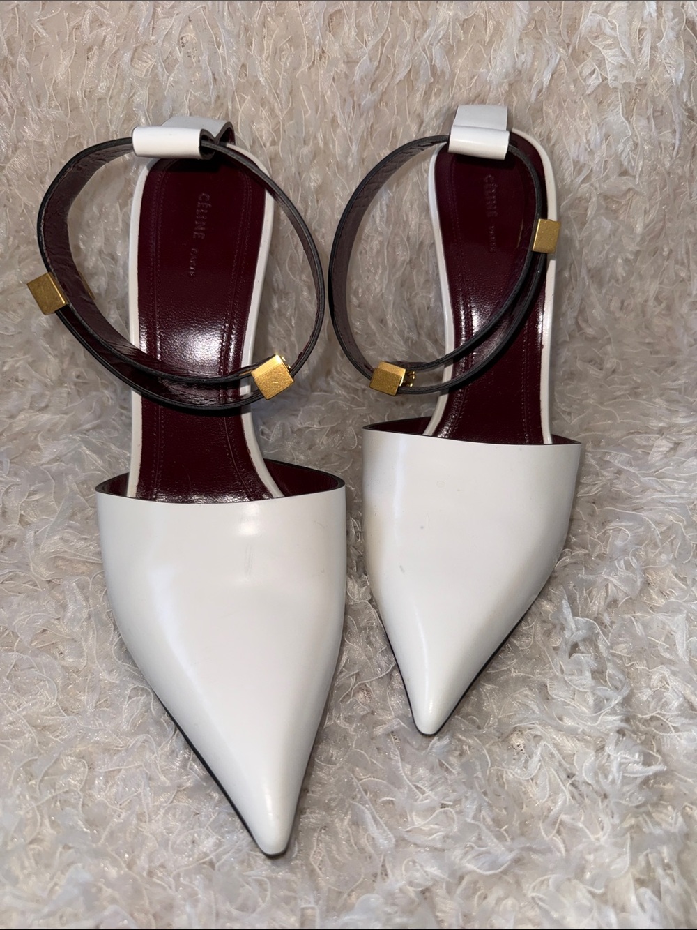 White Pointed Toe Ankle-Strap Women's Heels